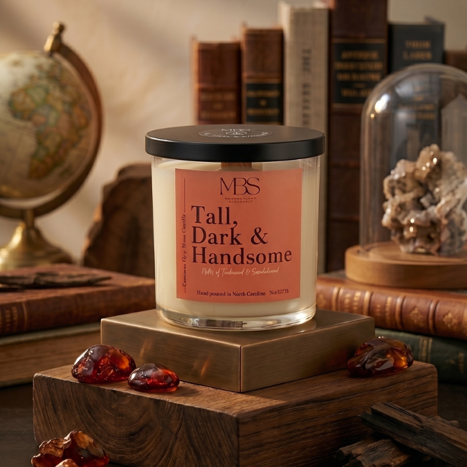 Tall, Dark and Handsome hand-poured blood orange and mahogany teakwood coconut soy candle