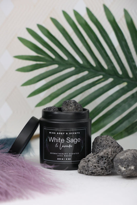 White Sage & Lavender  |  9 oz Lava Rocks - Mind Body & Scents, LLC